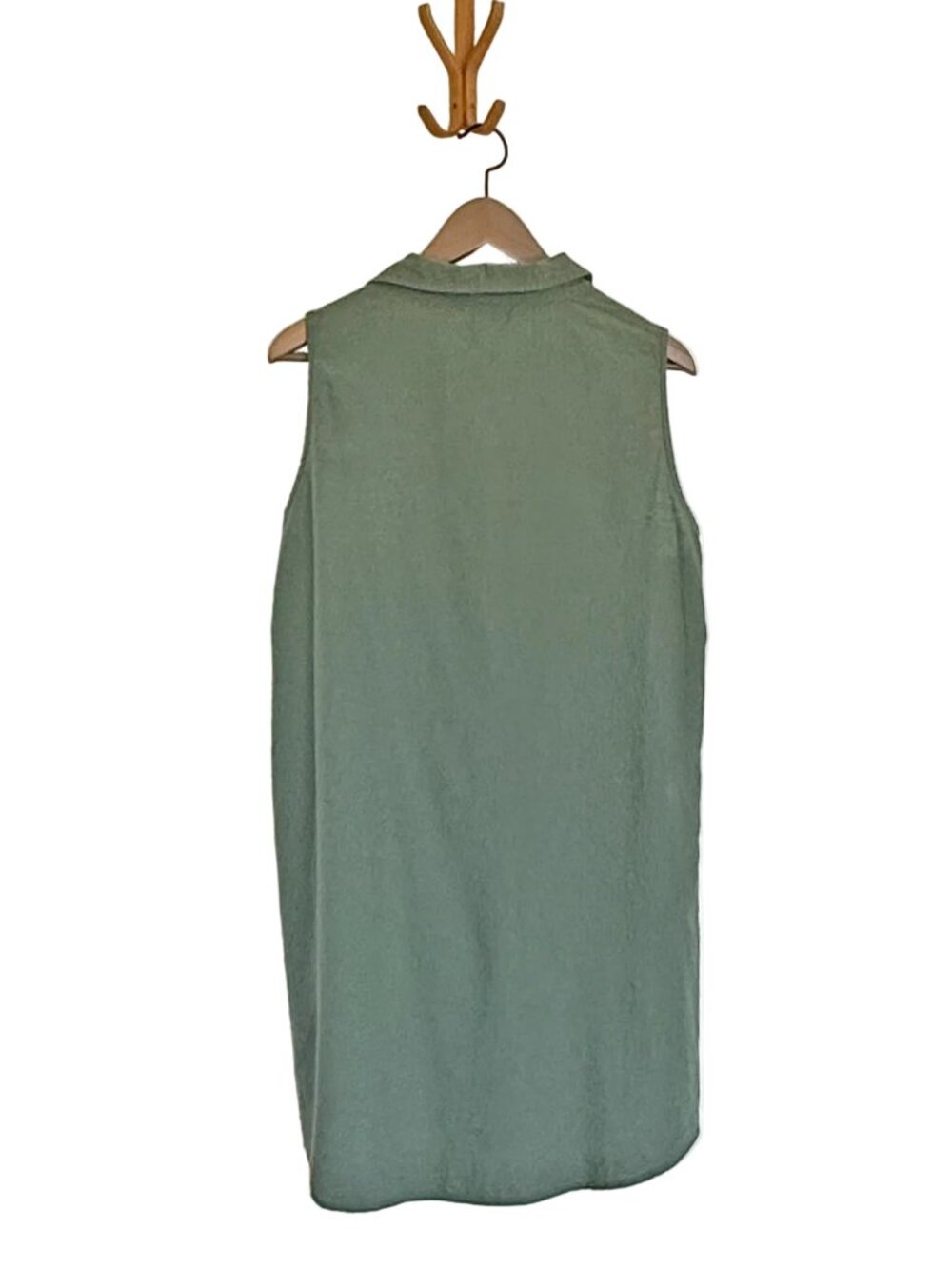 Sage Green Linen Blend Sleeveless Shirt Dress (Pockets!), Size XL - Picture 4 of 7